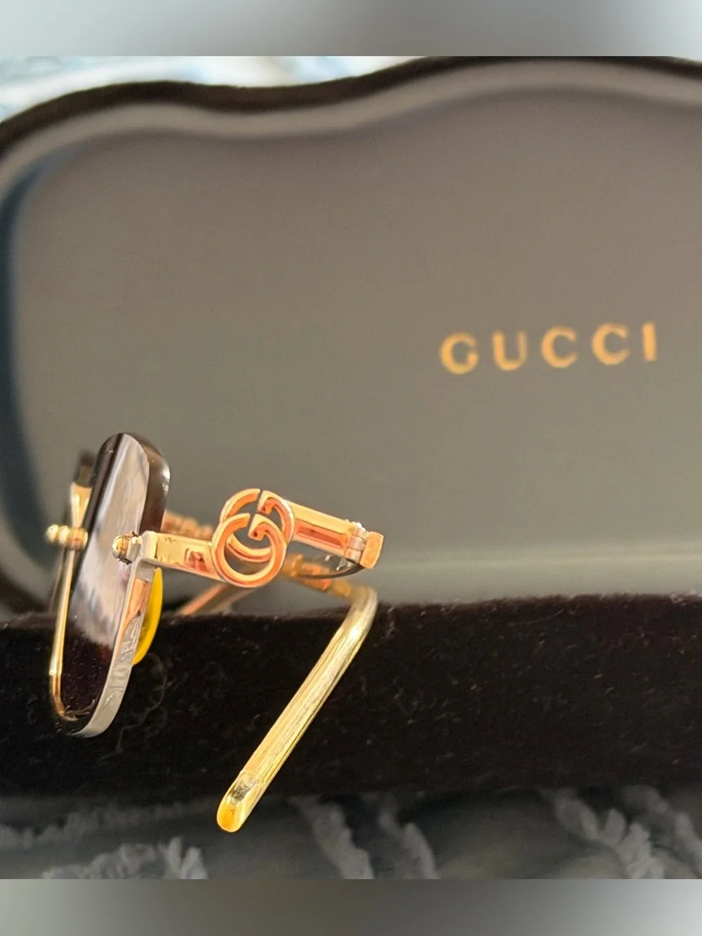 Gucci Gold Frame Sunglasses with Purple GG Logo Lenses